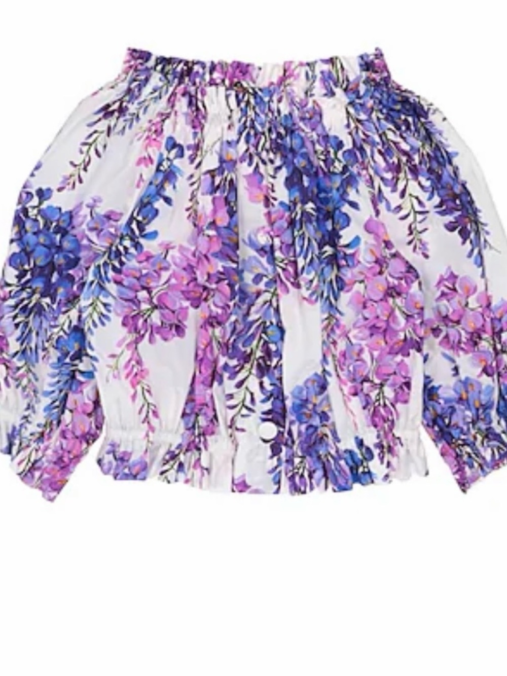 Dolce & Gabbana White Off-Shoulder Floral Top with Purple and Blue Blooms